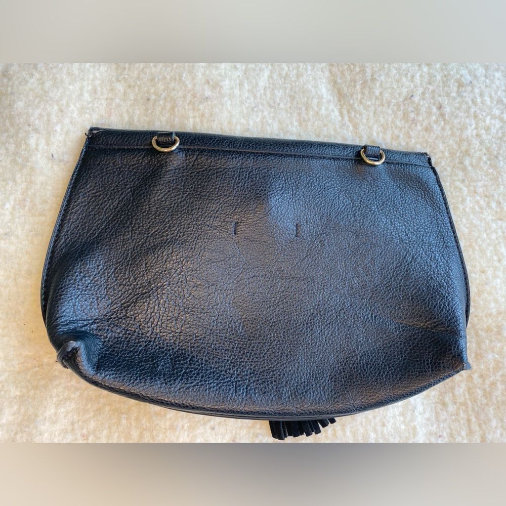 Anthropologie Black Leather Clutch Bag with Suede Tassel - Picture 3 of 8